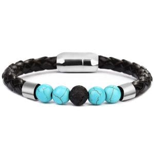 Bracelet Anti-Stress Cuire Tressé Pierre Turquoise - Shop Antistress